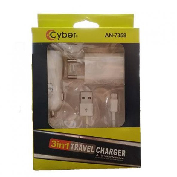 Cyber AN-7358 3in1 Travel Lightning Şarj Aleti
