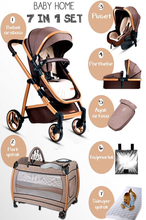 Baby Home 955 Gold Vip Travel Sistem Bebek Arabası 600 Oyun Parkı Yatak Beşik