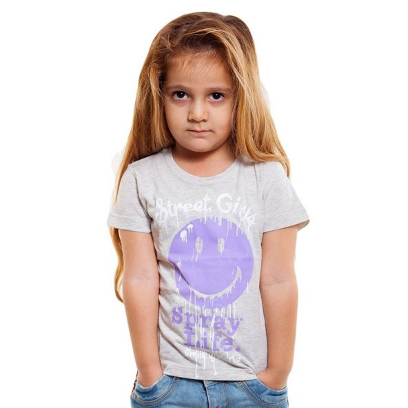 Bani Kids Kız Gri Gülen Yüzlü T-Shirt BNT-96347