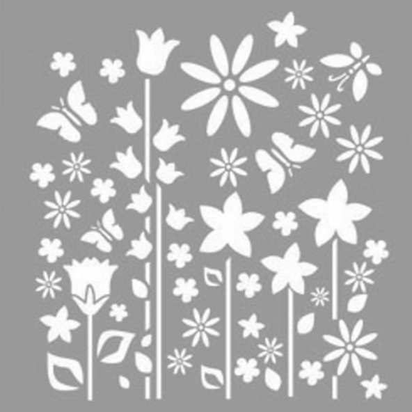 Kelebekli Çiçek Tarlası Stencil Tasarımı 30 x 30 cm