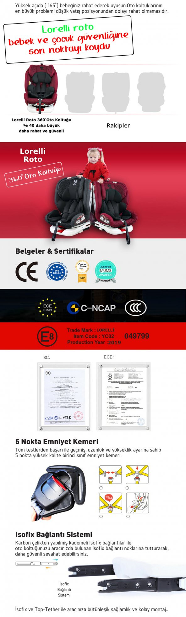 Lorelli Roto 360' Dönebilen İsofix'li 0-36 Kg 9 Ay-12 Yaş Bebek Çocuk Oto Koltuğu - 9