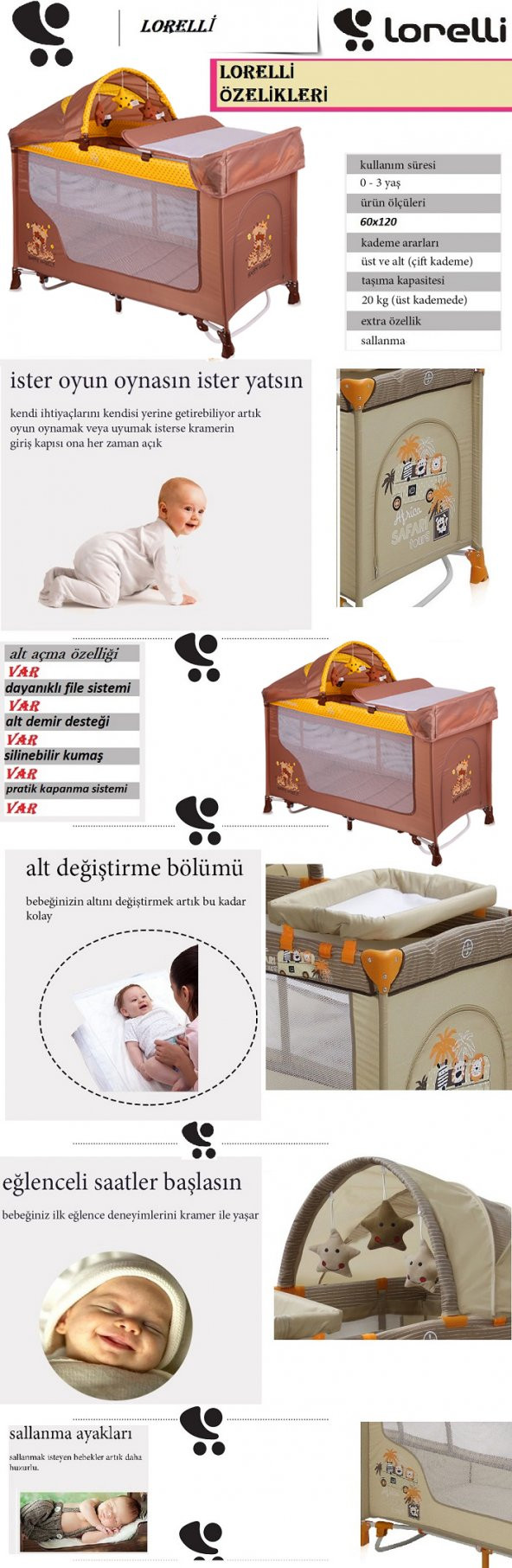 Lorelli Sanremo 60x120 Bebek Park Yatak Beşik - 7
