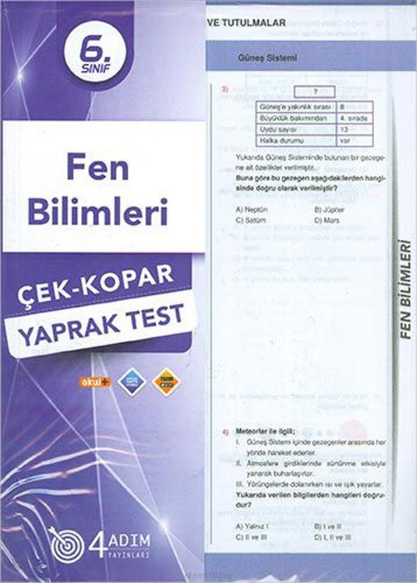 4 Adım 6. Sınıf Fen Bilimleri Çek Kopar Yaprak Test