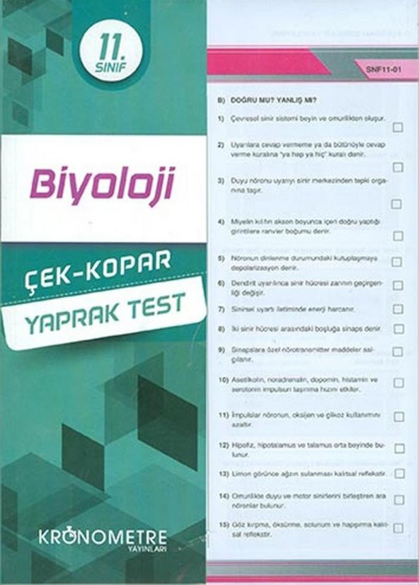 Kronometre 11. Sınıf Biyoloji Yaprak Test