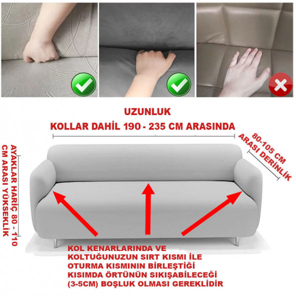 Streç Lastikli 3 Kişilik Koltuk Örtüsü Esnek Kanepe Kılıfı - 9