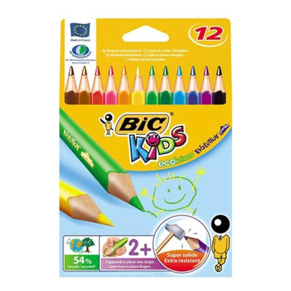 Bic Evolution Üçgen Jumbo Kuru Boya Kalemi 12Li 8297354 ( 1 Adet )