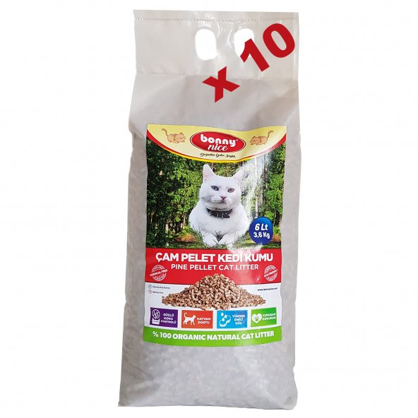 Bonny Nice Doğal Kedi Kumu Çam Pellet 3.6 kg 7 l x 10 Paket