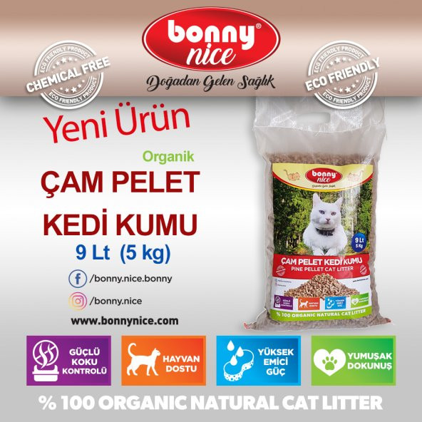 Bonny Nice Doğal Kedi Kumu Çam Pellet 5 kg 10 l x 2 Paket - 3