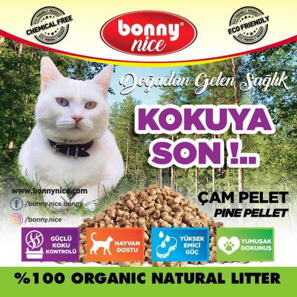 Bonny Nice Doğal Kedi Kumu Çam Pellet 5 kg 10 l x 2 Paket - 5