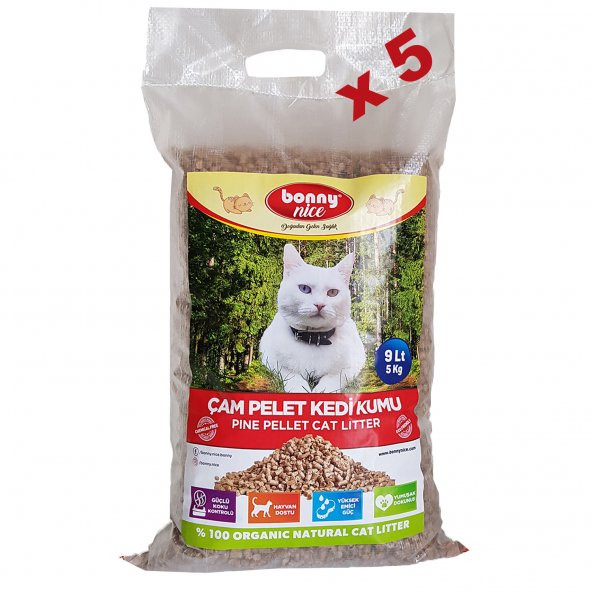 Bonny Nice Doğal Kedi Kumu Çam Pellet 5 kg 10 l x 5 Paket