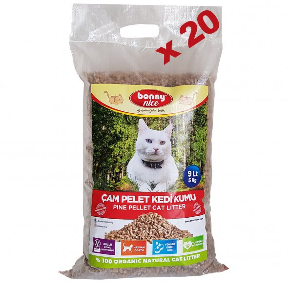 Bonny Nice Doğal Kedi Kumu Çam Pellet 5 kg 10 l x 20 Paket
