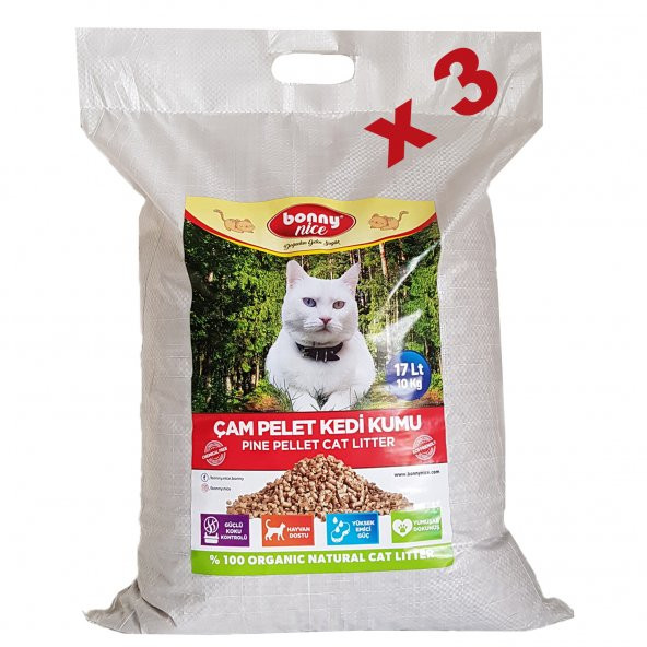 Bonny Nice Doğal Kedi Kumu Çam Pellet 10 kg 20 l x 3 Paket