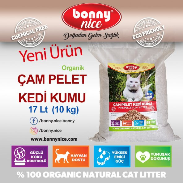 Bonny Nice Doğal Kedi Kumu Çam Pellet 10 kg 20 l x 10 Paket - 3