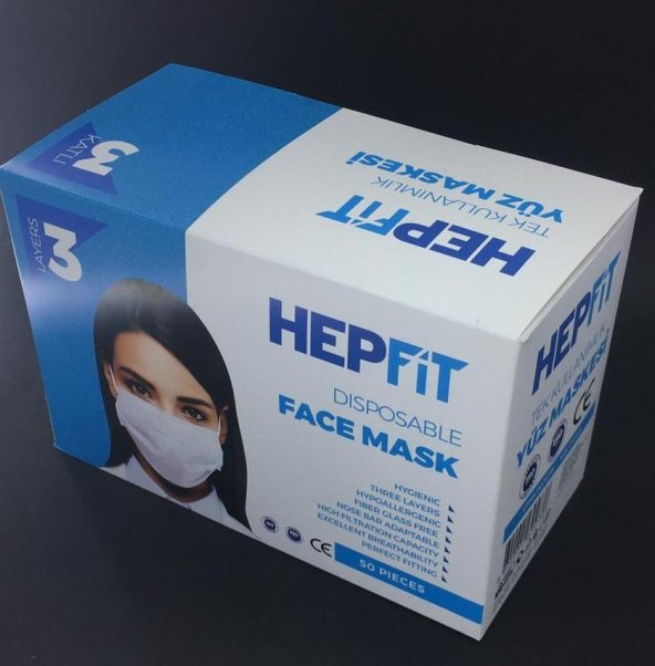 Hepfit Lastikli Cerrahi Koruyucu Yüz Maskesi Telli 3 Katlı 100 lü Paket