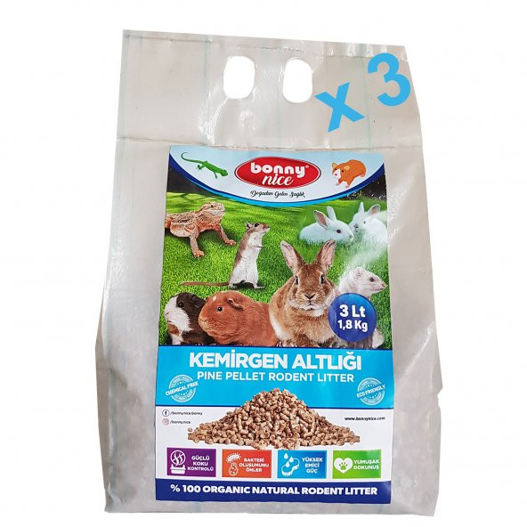 Bonny Nice Doğal Çam Pelet Ginepig Altlığı 2 kg 4 l x 3 Paket