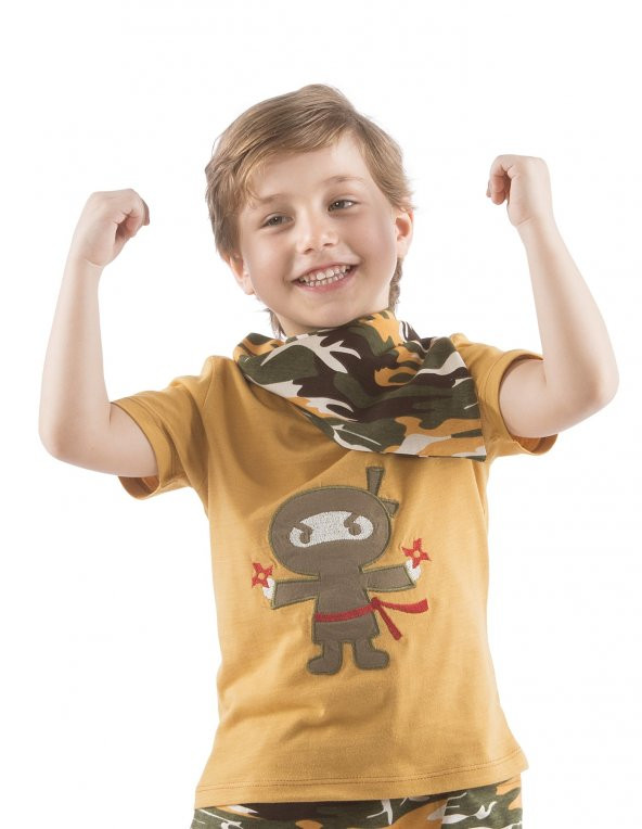 Kids Choice Erkek Ninja Aplikeli Hardal Kısa Kollu T-Shirt KC-TS125
