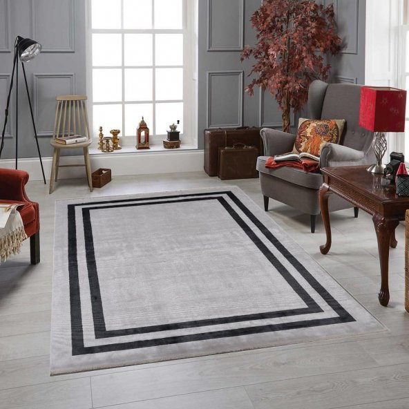 Halı Home Halı Amber Koleksiyonu 1008 Krem Antrasit Saçaklı Halı - 2