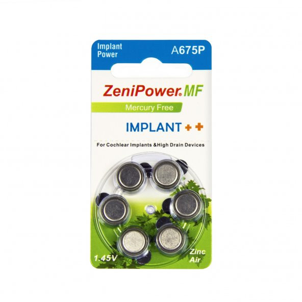 ZENİPOWER İmplant Pili ( Koklear - Cochlear ) 10 PAKET - 60 ADET A675P - 2