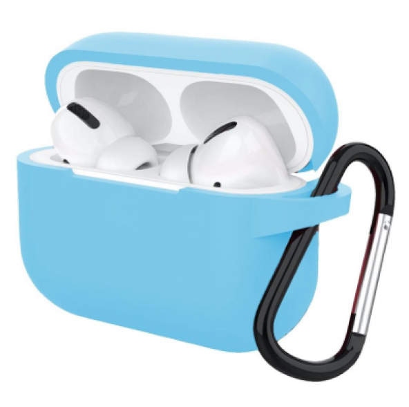 Apple Uyumlu Airpods Pro Koruyucu Silikon Kılıf Taşıma Kopçalı-Mavi