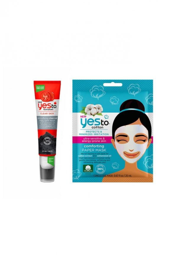 Yes To Tek Kullanımlık Pamuk Kağıt Maske 20 ml+Kömür Arındırıcı Soyulabilir Maske 59 ml