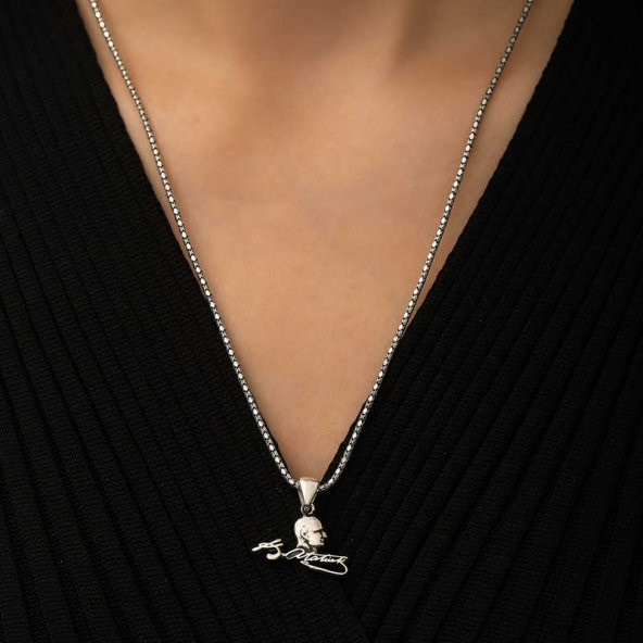 Gümüş Kemal Atatürk Unisex Kolye - 3