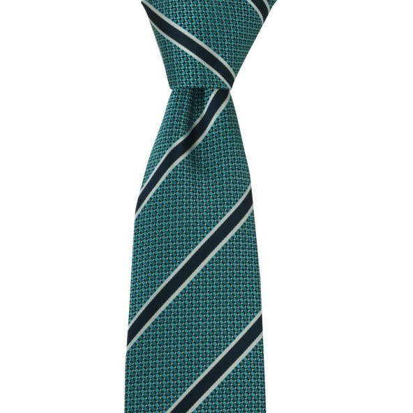 Brianze Lacivert Çizgili Turkuaz Mendilli Kravat ürün görseli 1