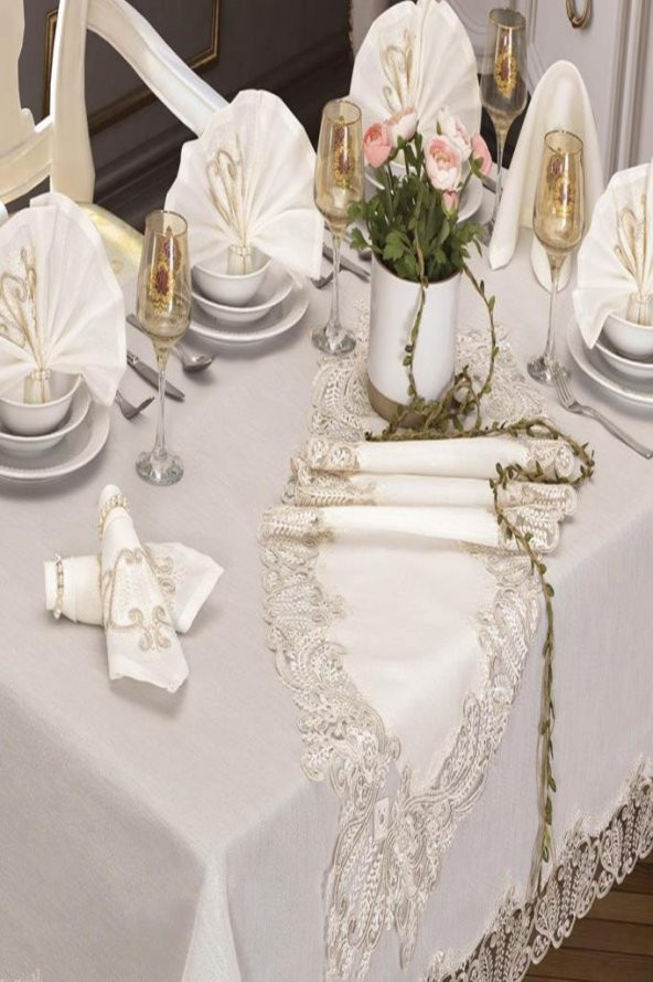 Serenay Masa Örtüsü 26 Parça Krem - Resim 6