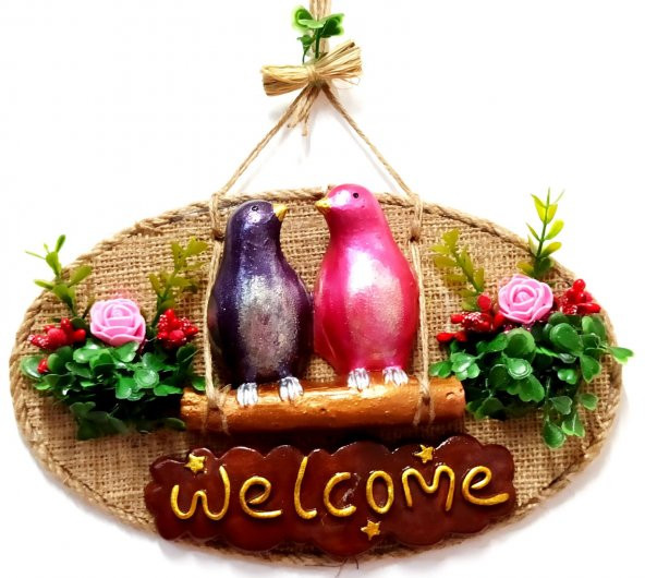 Aile Kuş Welcome Yazılı Kapı Süsü ürün görseli