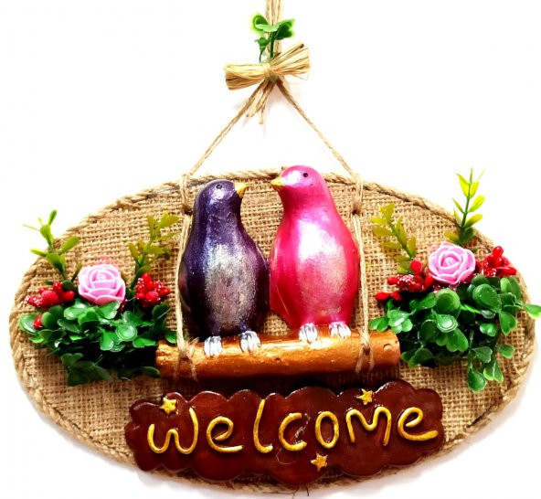 Aile Kuş Welcome Yazılı Kapı Süsü - Resim 2