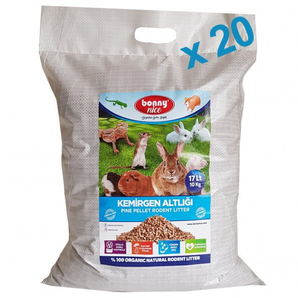 Bonny Nice Doğal Çam Pelet Tavşan Altlığı 10 kg 20 l x 20 Paket