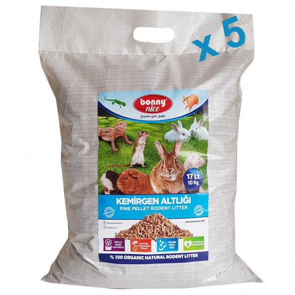 Bonny Nice Doğal Çam Pelet Ginepig Altlığı 10 kg 20 l x 5 Paket