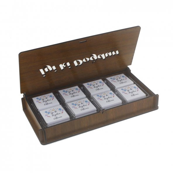 Ahşap Kutuda 24 Adet Çikolata İsme Özel İyi ki Doğdun Doğumgünü - 2