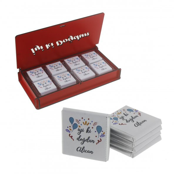 Ahşap Kutuda 24 Adet Çikolata İsme Özel İyi ki Doğdun Doğumgünü - 5