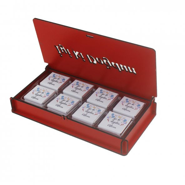 Ahşap Kutuda 24 Adet Çikolata İsme Özel İyi ki Doğdun Doğumgünü - 6