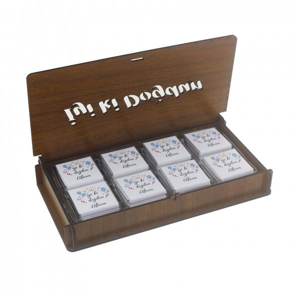 Ahşap Kutuda 24 Adet Çikolata İsme Özel İyi ki Doğdun Doğumgünü - 8