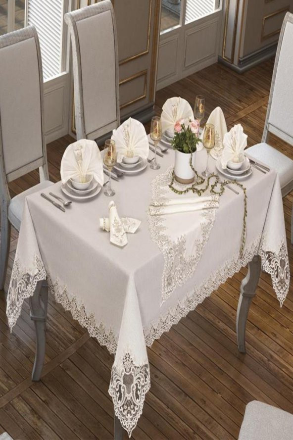 Sümbül Masa Örtüsü 26 Parça Krem - Resim 5