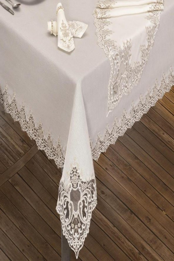 Sümbül Masa Örtüsü 26 Parça Krem - Resim 7