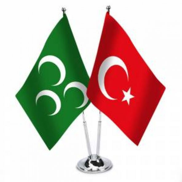 Osmanlı Yeşil Üç Hilal Masa Bayrak Takımı