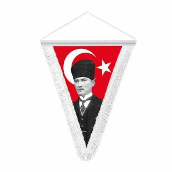 Üçgen Bayrak-Kalpaklı Atatürk- Türk Bayrağı