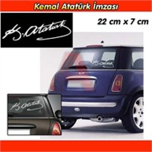 K.Atatürk Beyaz İmza Sticker 20x6 cm - Resim 2