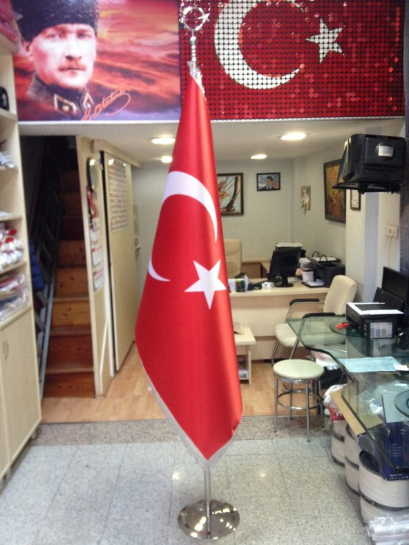 Makam Bayrağı'' Makam Türk Bayrağı'' 225cm Krom Makam Direği'' Telalı - 2