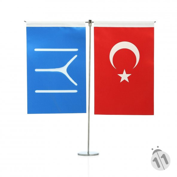 Kayı Boyu ve Türk Bayrağı İkili Masa Bayrak Takımı(Dikey)