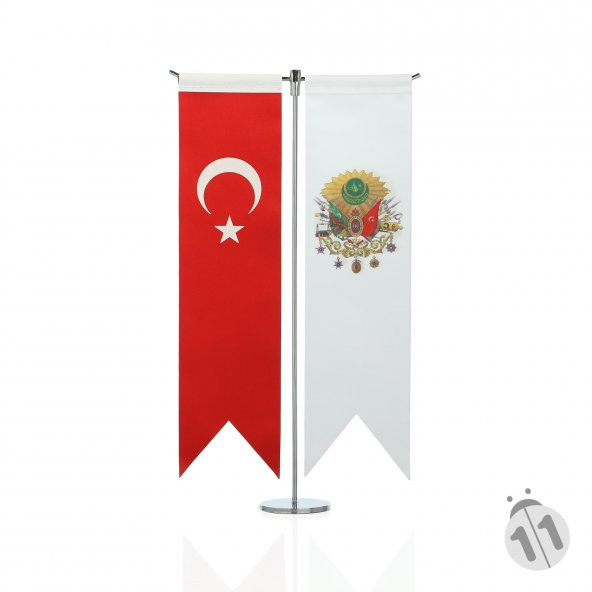 Osmanlı Tuğrası ve Türk Bayrağı İkili Masa Bayrak Takımı