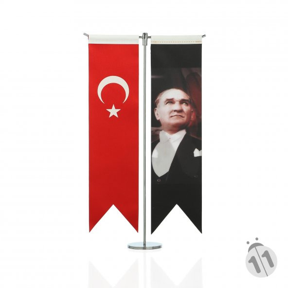 Atatürk Resmi ve Türk Bayrağı Kırlangıç Masa Bayrak Takımı