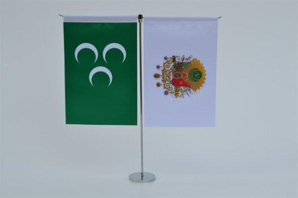 Osmanlı Bayrağı ve Tuğrası İkili Masa Bayrak Takımı(Dikey) - Resim 2