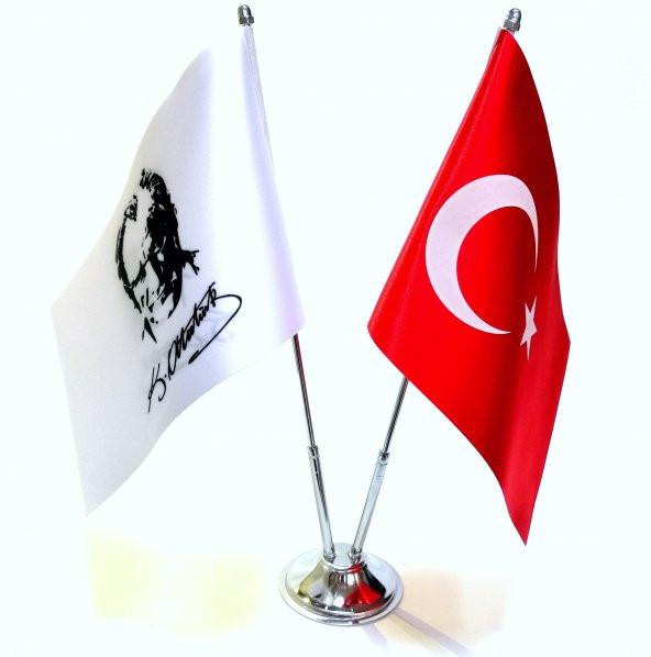 Türk Bayrağı ve Atatürk İmza İkili Masa Bayrak Takımı