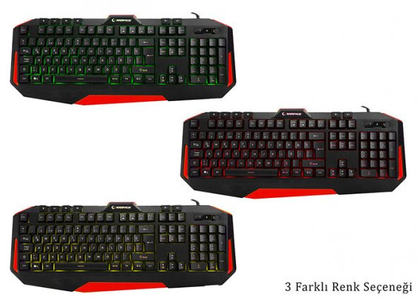 KLAVYE RAMPAGE KB-RX7 ALPOR GRİ USB 3 RENK ANDINLATMALI Q GAMİNG KLAVYE - 3