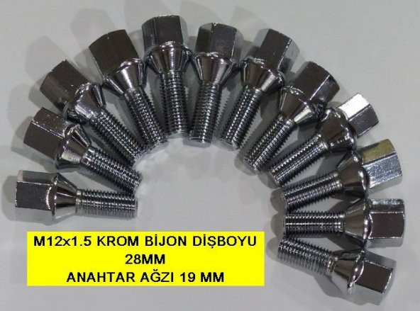 Bijon Takımı Krom Kaplı M12x1.5 - Aa=19mm Dış=28 Mm