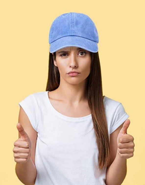 Beyzbol Şapkası 100 Pamuk Düz Eskitme - Yeni Sezon – Son Trend - Mavi - 2