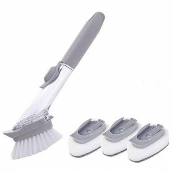 3 Başlıklı Deterjan Hazneli Bulaşık Fırçası Lavabo Fırçası - Resim 2